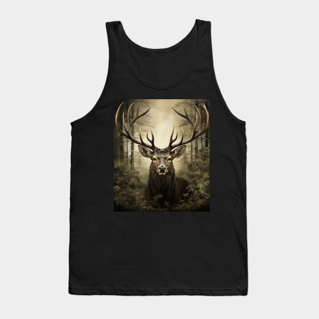 Trophy Buck Deer Illustration Portrait Tank Top by AI Art Originals